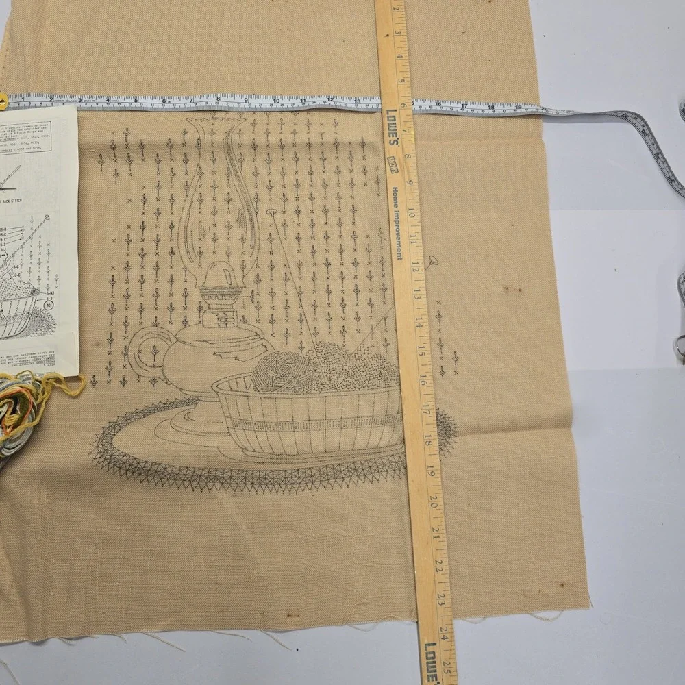 Vintage Bucilla Needlecraft Kit 3531 Stamped Crewel Embroidery Oil Lamp Knitting